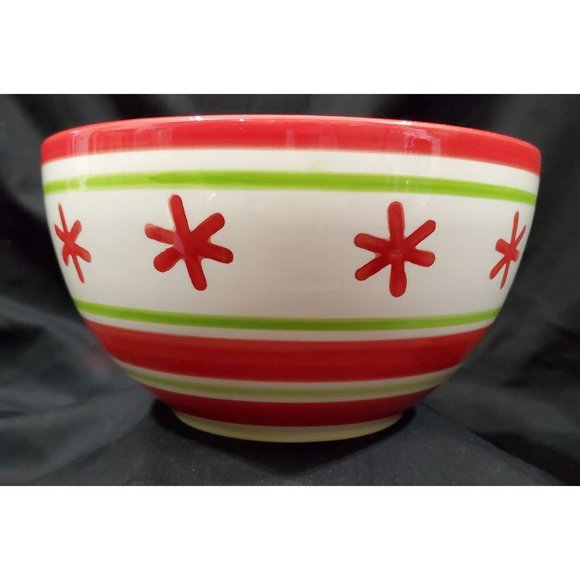 Style Happy HOLIDAY CHRISTMAS MIXING SERVING BOWL painted ceramic 7-7/8"dia - Picture 4 of 5